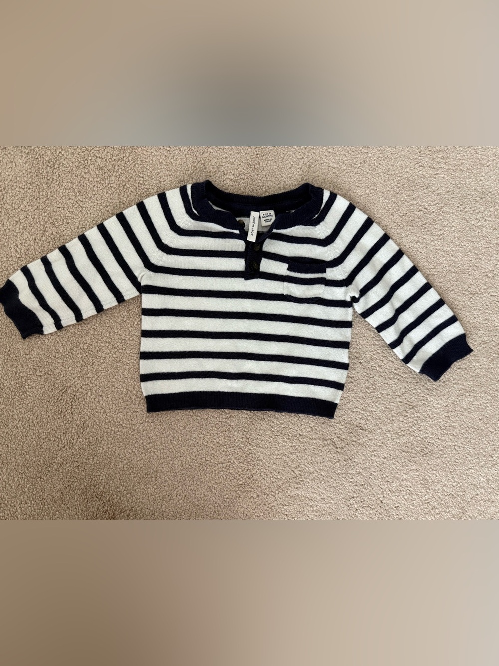 Janie and Jack Striped Navy and White Knit Pullover - size 6-12 months